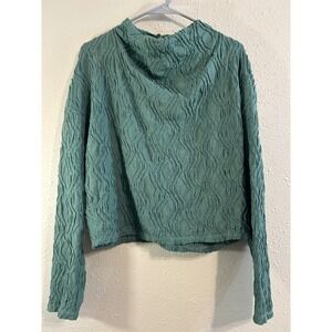 Anthropologie Textured Mock Neck Top Green Long Sleeve Keyhole Back  M